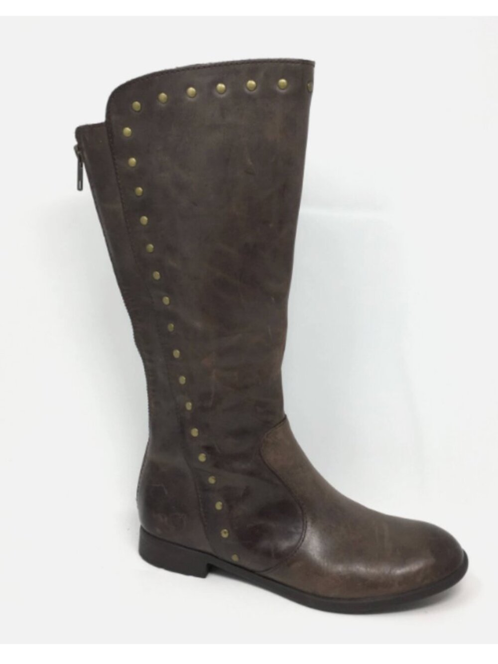 Born Larsen Brown Leather Boots Riding Stud Round Toe Winter Size 7.5 Women's